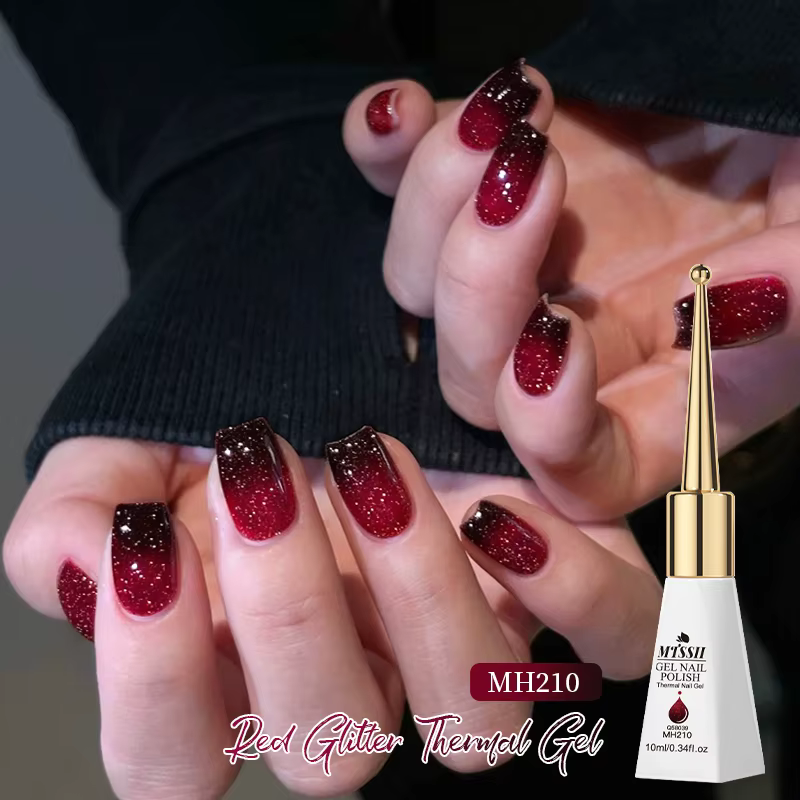 Vernis à ongles thermique à paillettes rouges 10 ml