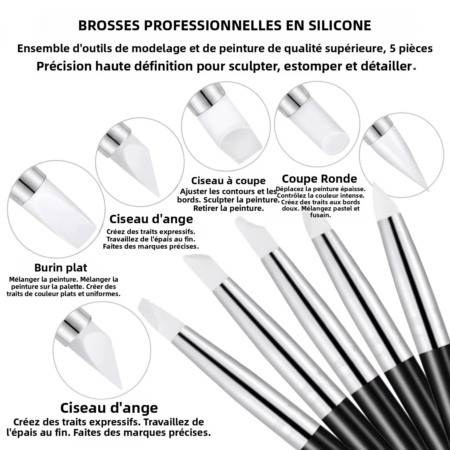 Ensemble de 28 pièces pour nail art – 15 pinceaux + 5 outils de pointillage/sculpture + 5