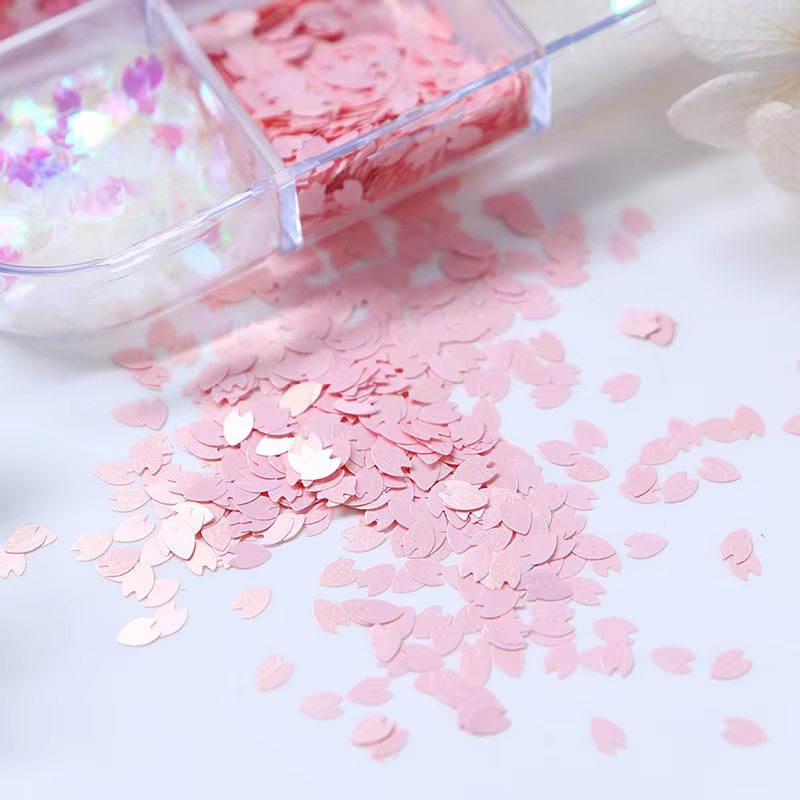 Rose Sakura fleur pétale Nail Art paillettes décorations fleurs de cerisier tranche holographique