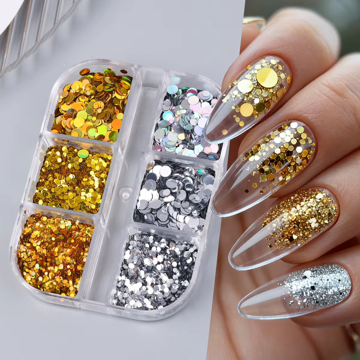 6 grilles or argent rond cercle ongles paillettes Laser miroir brillant à pois