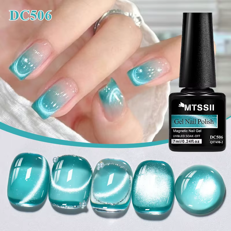 Vernis à ongles magnétique semi-permanent Mint Mambo Cat effet gelée avec perles de verre
