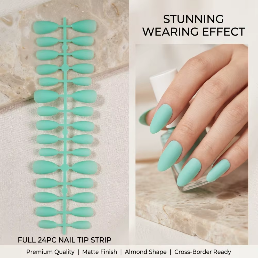24 faux ongles en amande vert menthe mat