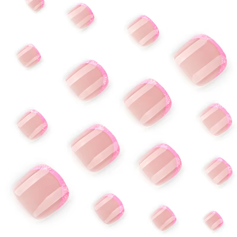 24 faux ongles réutilisables adhésifs pour les orteils