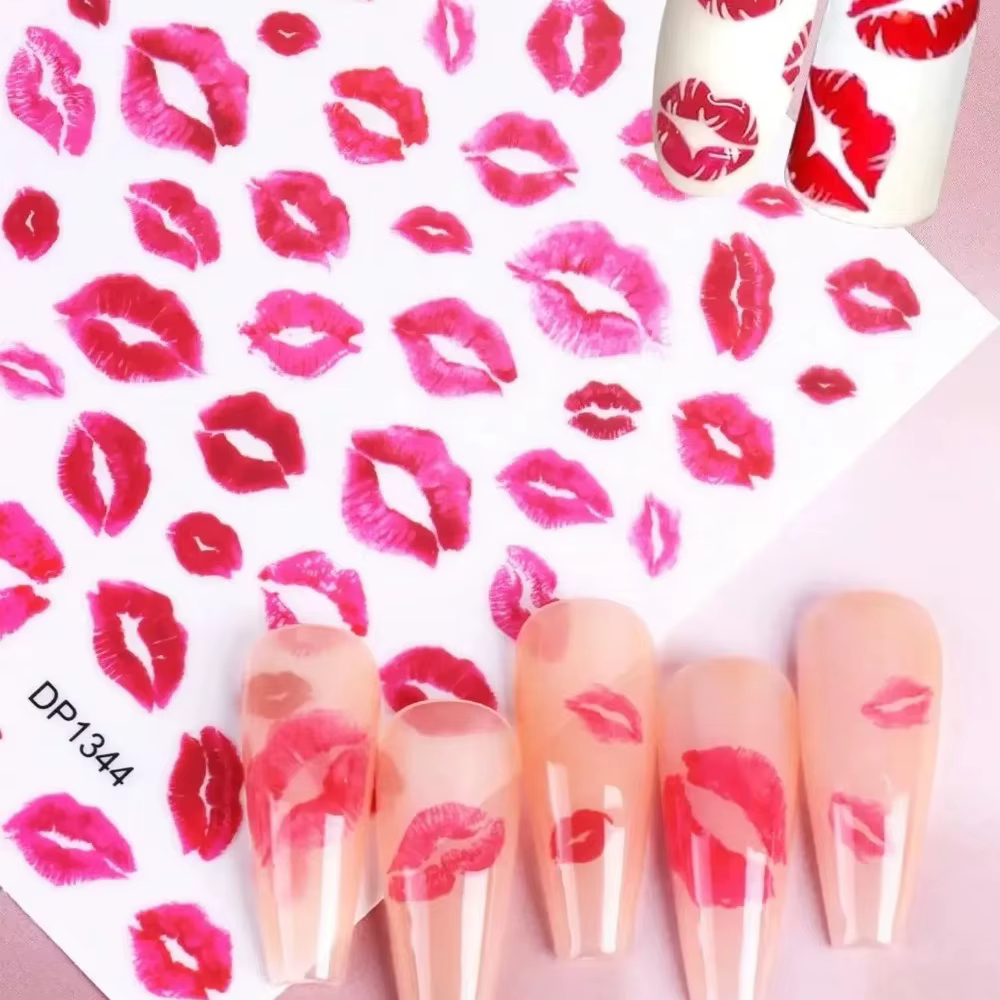 2 feuilles d'autocollants pour ongles Lèvres Rouges