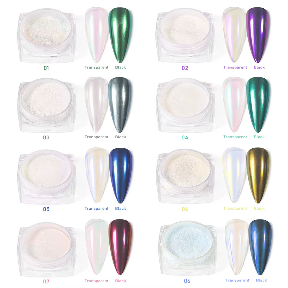 12 pièces/ensemble Aurora blanc ongles miroir poudre 0.3g/pot miroitant clair de lune Chrome Pigment poussière pour UV Gel vernis manucure décorations