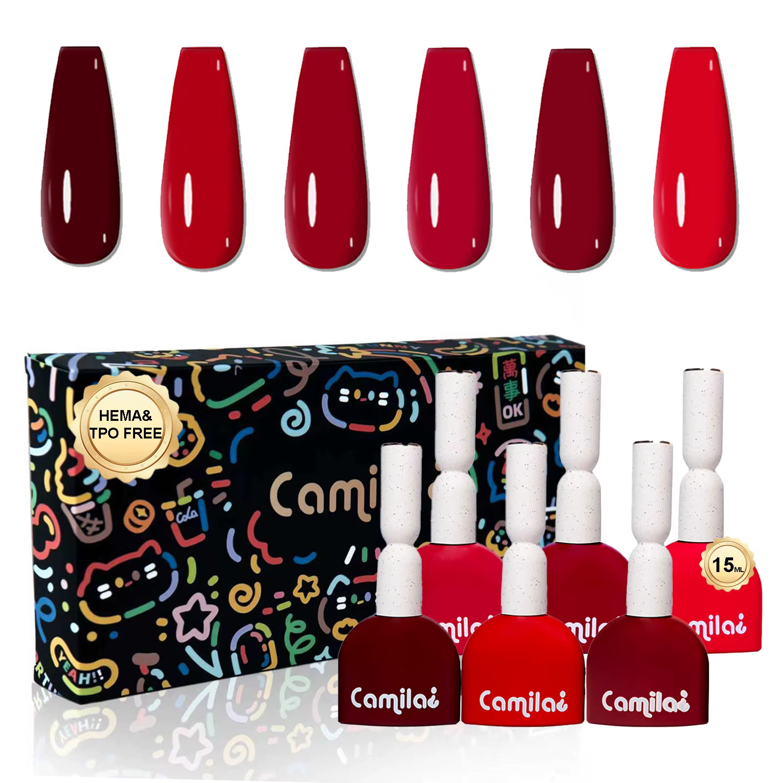 CAMILA – Lot de 6 vernis gel gris clair 15 ml