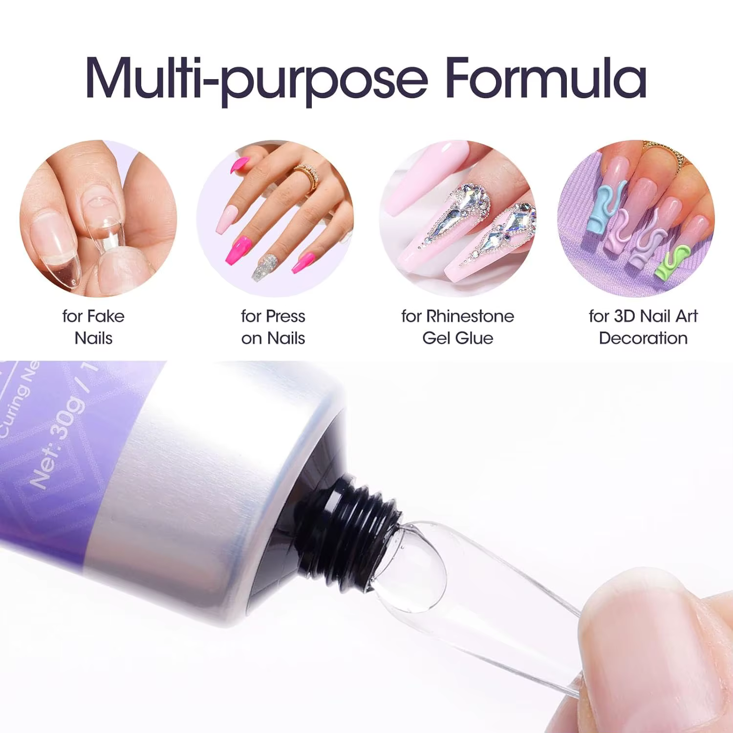 GELLEN 30g Polygel Colle à Ongles Gel Solide Kit Adhésif Dissolvant pour Faux