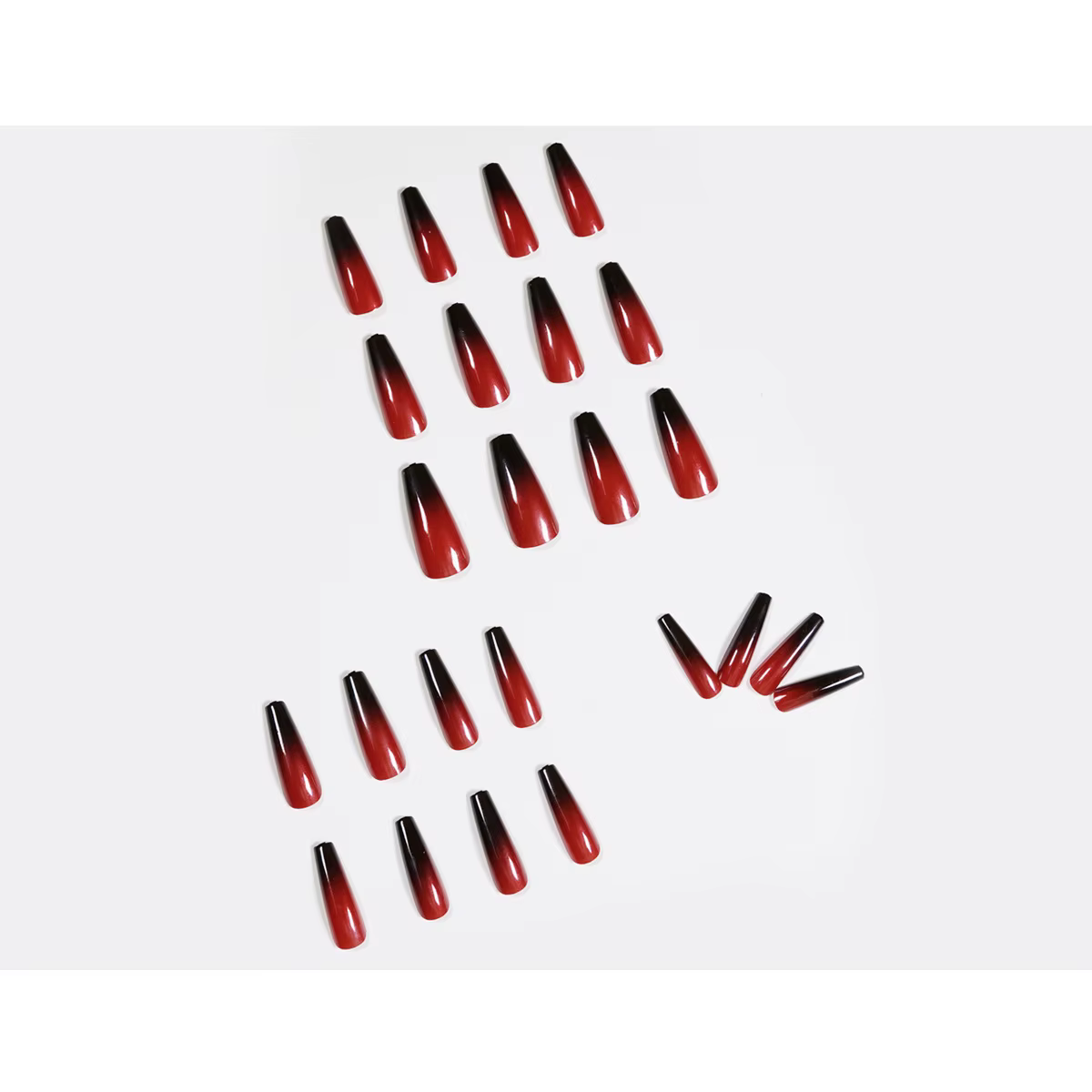 Nouveauté 2026 : 24 faux ongles longs style ballet dégradé rouge et noir