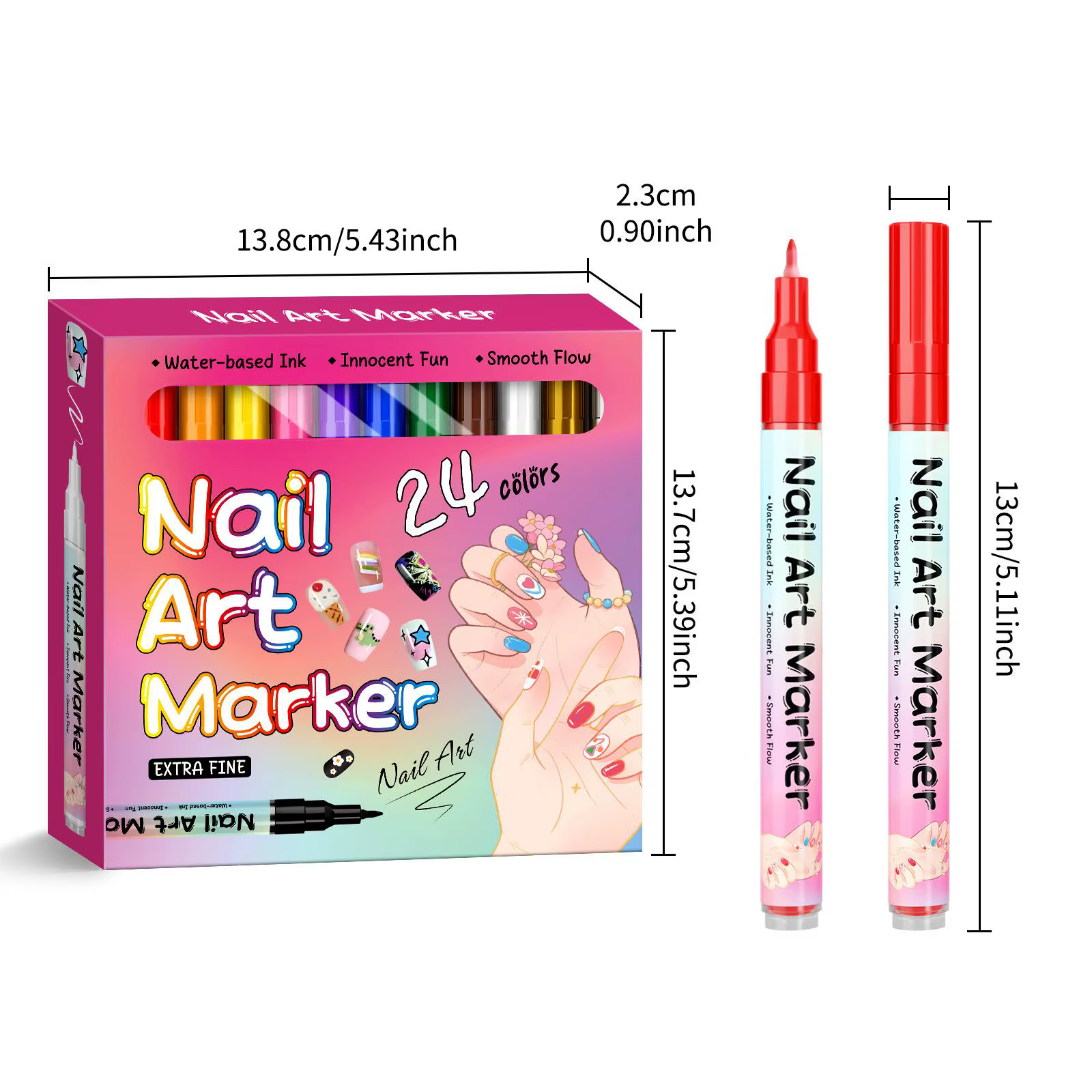 Marqueurs pour nail art 24 couleurs