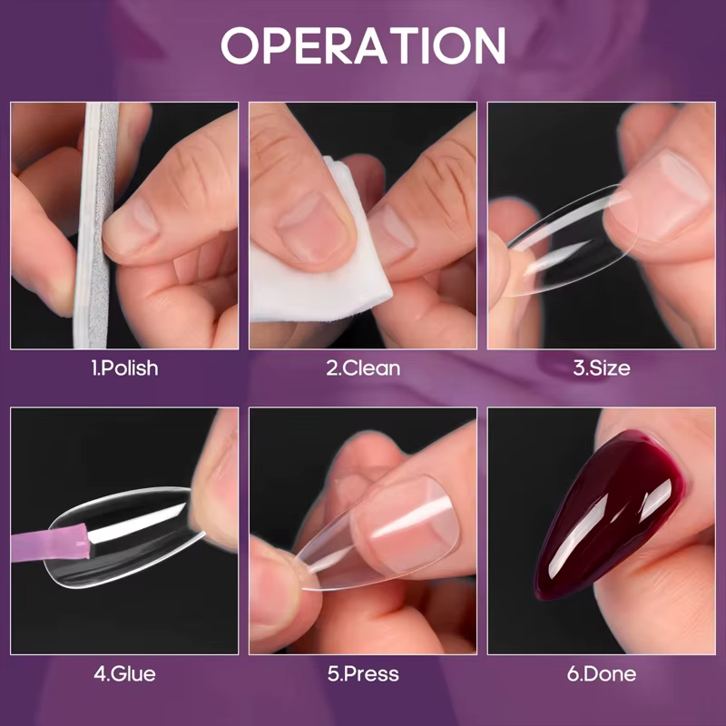 Faux ongles en amande, transparents mats