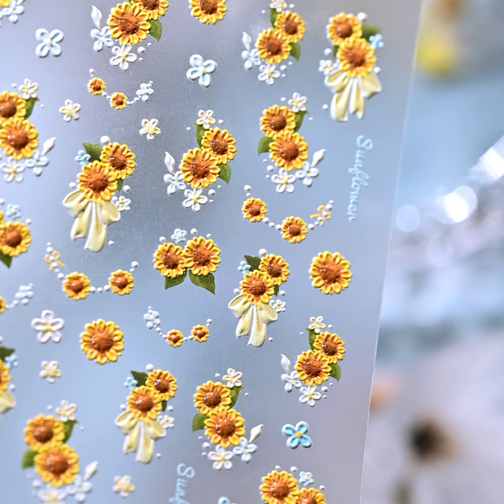1 feuille d'autocollants 5D gaufrés tournesol pour ongles