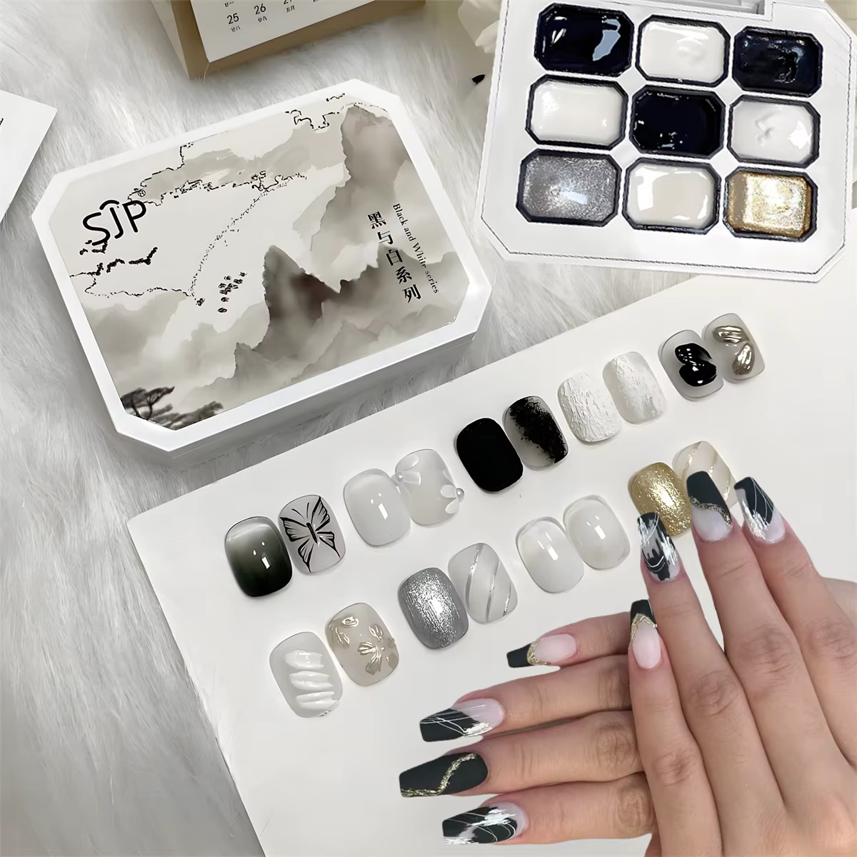 1 pièce de gel vernis à ongles solide noir et blanc