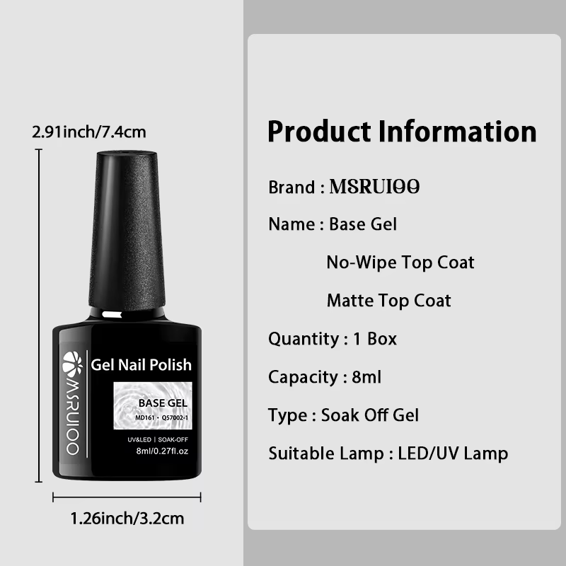 Lot de 2 vernis à ongles semi-permanents 8ml : Base Gel et Top Coat sans résidu