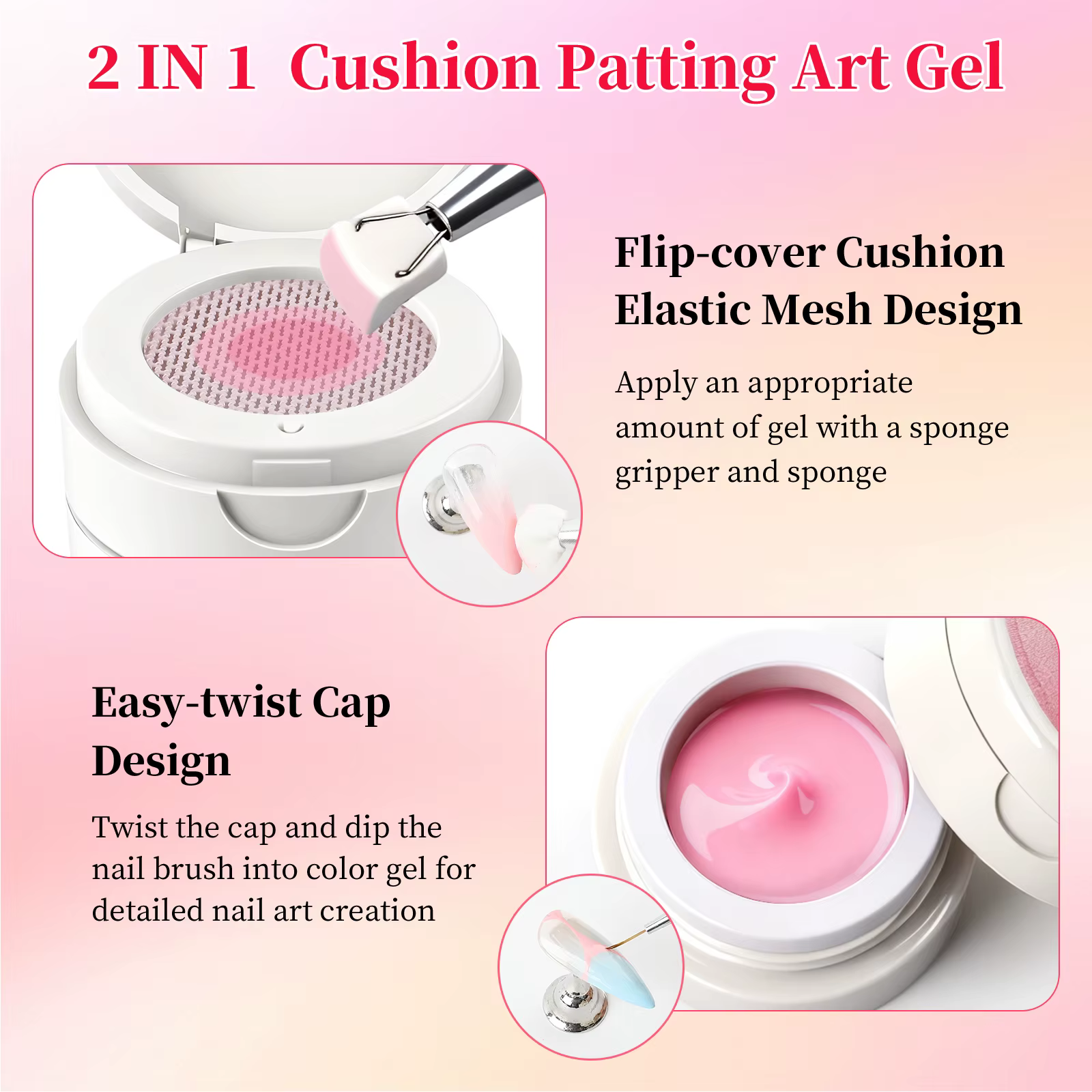 Gel à ongles coussiné, gel UV pour ongles à dégradé blush