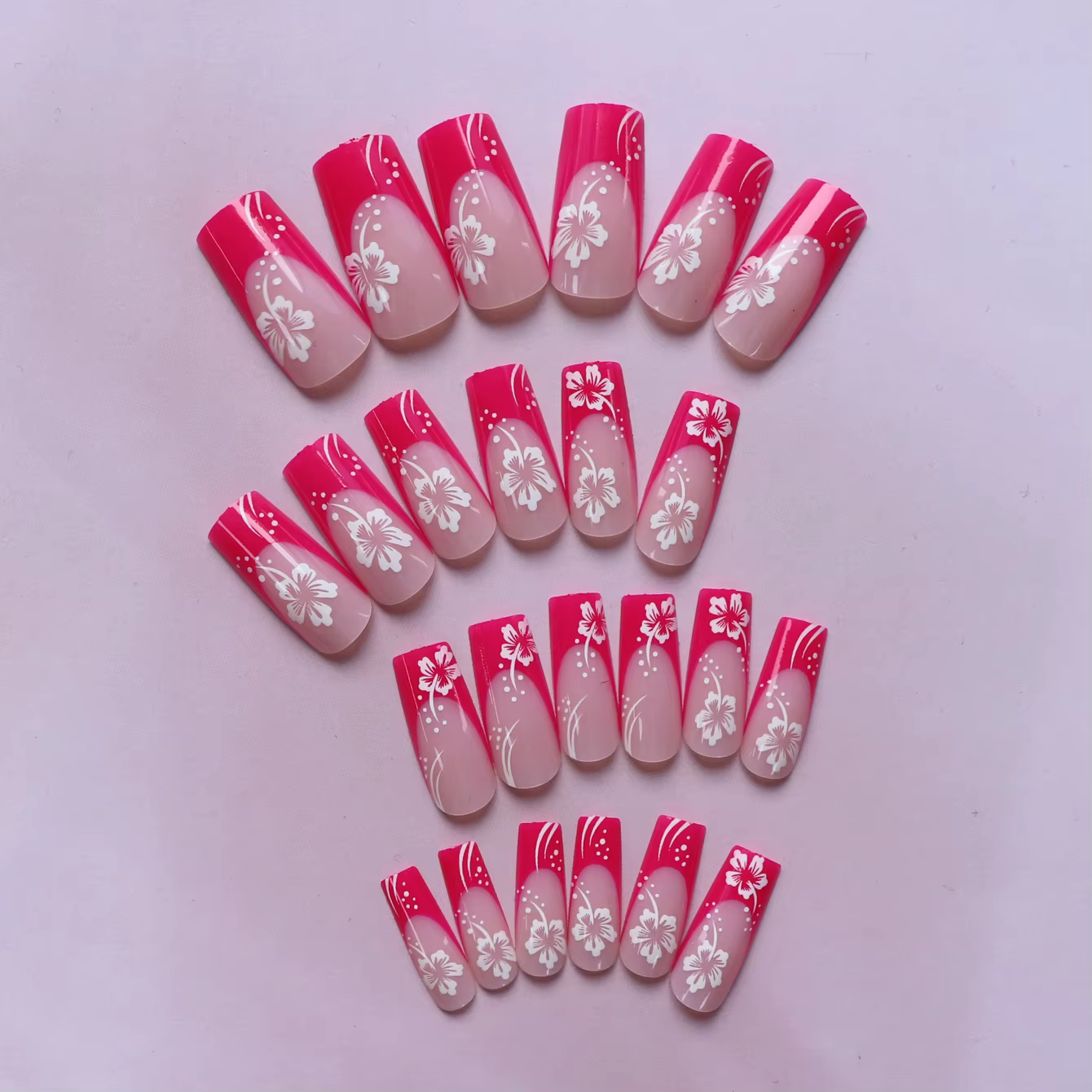 Faux ongles rectangulaires pressés à bords français Rose-Rose