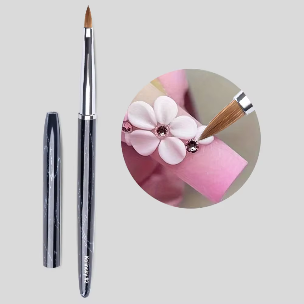 Brosse à ongles en acrylique Kolinsky 3D marbré noir