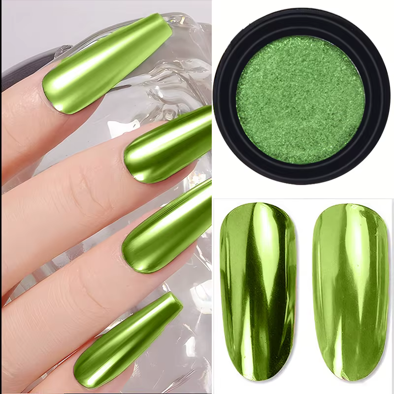 Poudre à ongles Chrome Or Vert – Pigment à effet miroir solide