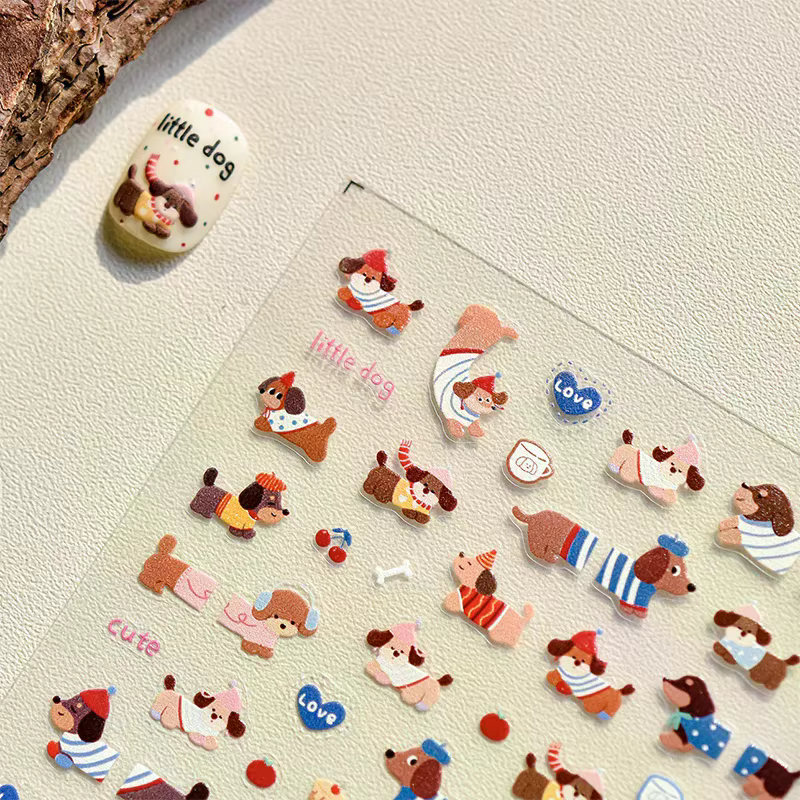 Charmant chien Wiener Nail Art décalcomanies auto-adhésif dessin animé manucure conceptions créatives bricolage décorations d'ongles cadeaux