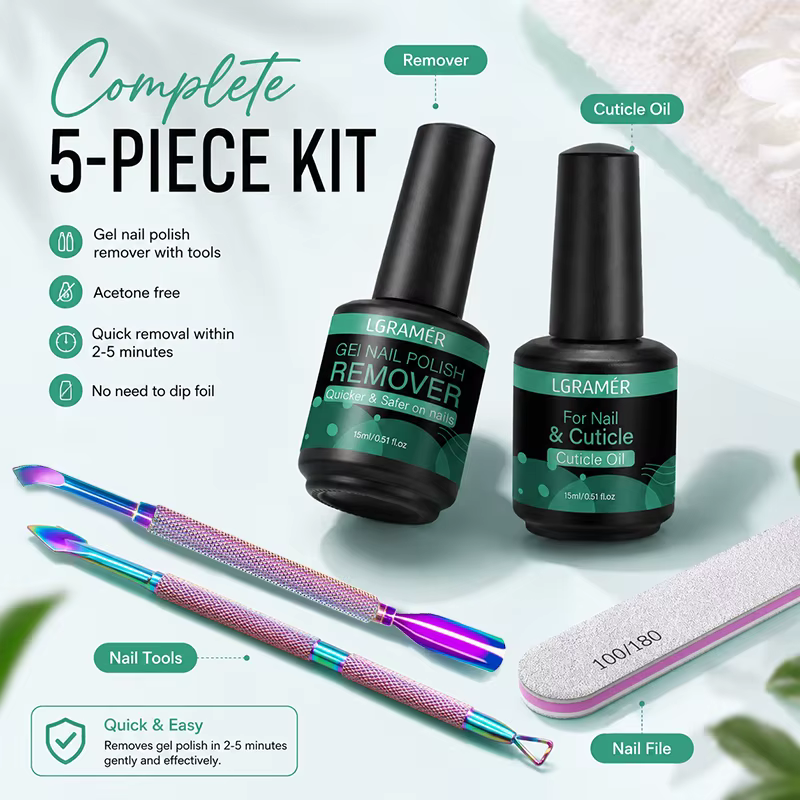 Kit de Soin des Cuticules et Dissolvant de Vernis Gel : Repousse-cuticules Métalliques Arc-en-ciel
