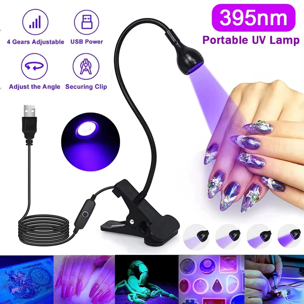 Sèche-ongles lumière UV lampe à ongles 395nm longueur d'onde Clip-on bureau Mini USB