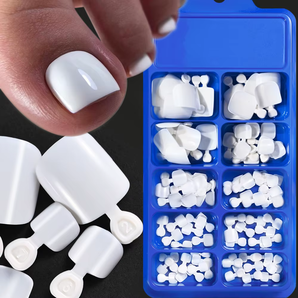 100 pièces faux ongles blanc naturel presse sur orteil pied couverture complète