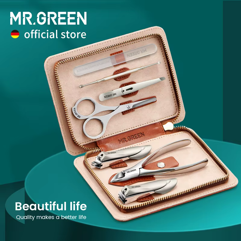 MR.GREEN – ensemble de manucure avec étui en cuir 7 en 1