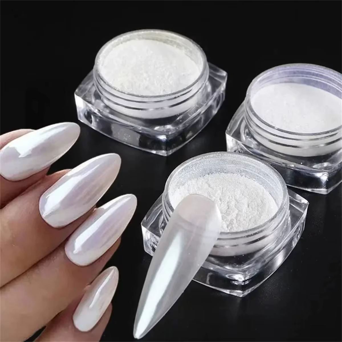 1 boîte de poudre à ongles miroir perle de clair de lune