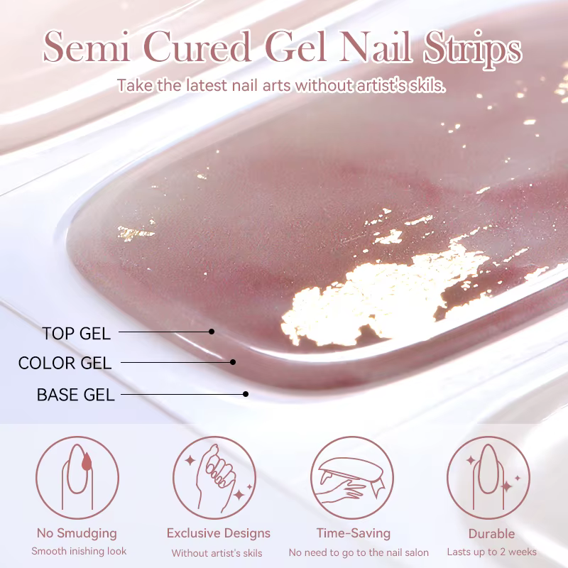 Harunouta 4 pièces/ensemble bandes d'ongles en Gel semi-durci avec sèche-ongles lime à ongles bâton en bois opale laiteuse brillant LED enveloppes durcies