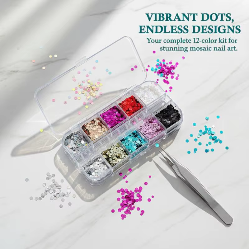 12 Grilles de Mini Paillettes Rondes pour Nail Art