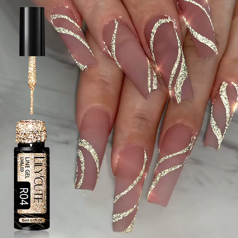 LILYCUTE 5ML Champagne or réfléchissant paillettes Gel vernis à ongles brillant scintillant français Semi Permanent