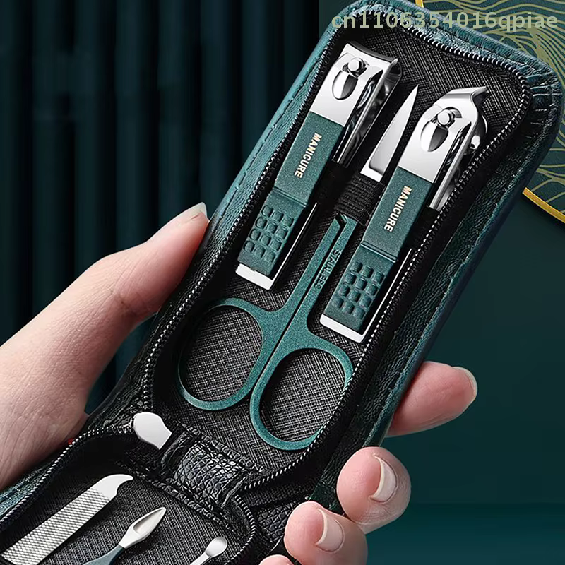 (Été4) 6 Pièces – Kits de Manucure et Pédicure Portables de Luxe – Ensemble de Coupe-Ongles Noir Brillant – Outils de Soins Personnels – Ciseaux à Sourcils