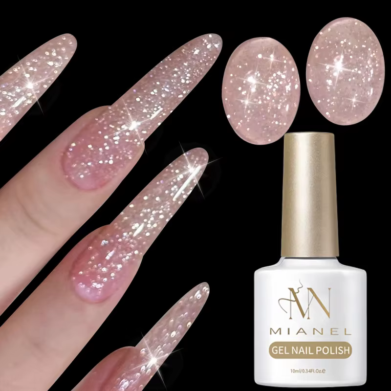 MIANEL 10ml Vernis à ongles gel rose nude scintillant UV LED Soak Off longue tenue pour nail art