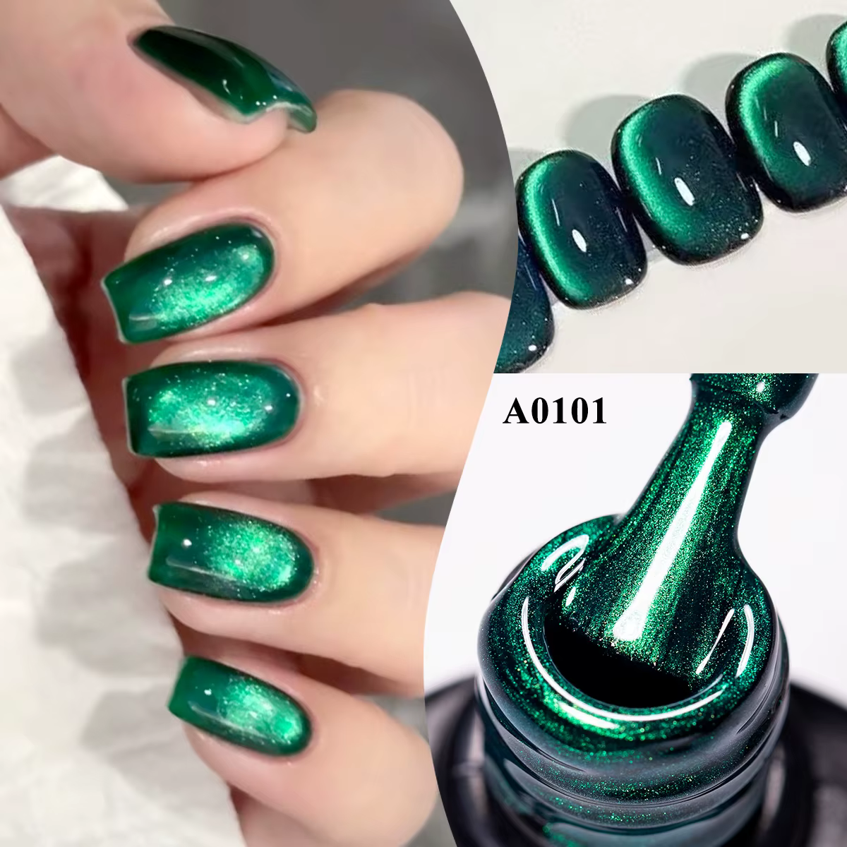 Vernis à ongles Gel magnétique chat à paillettes vertes