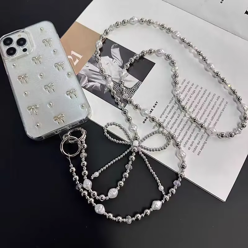 Nouvelle lanière créative pour téléphone portable, nœud en perles, ficelle de perles, accessoires de bagages à bandoulière, étui de téléphone, pendentif en chaîne