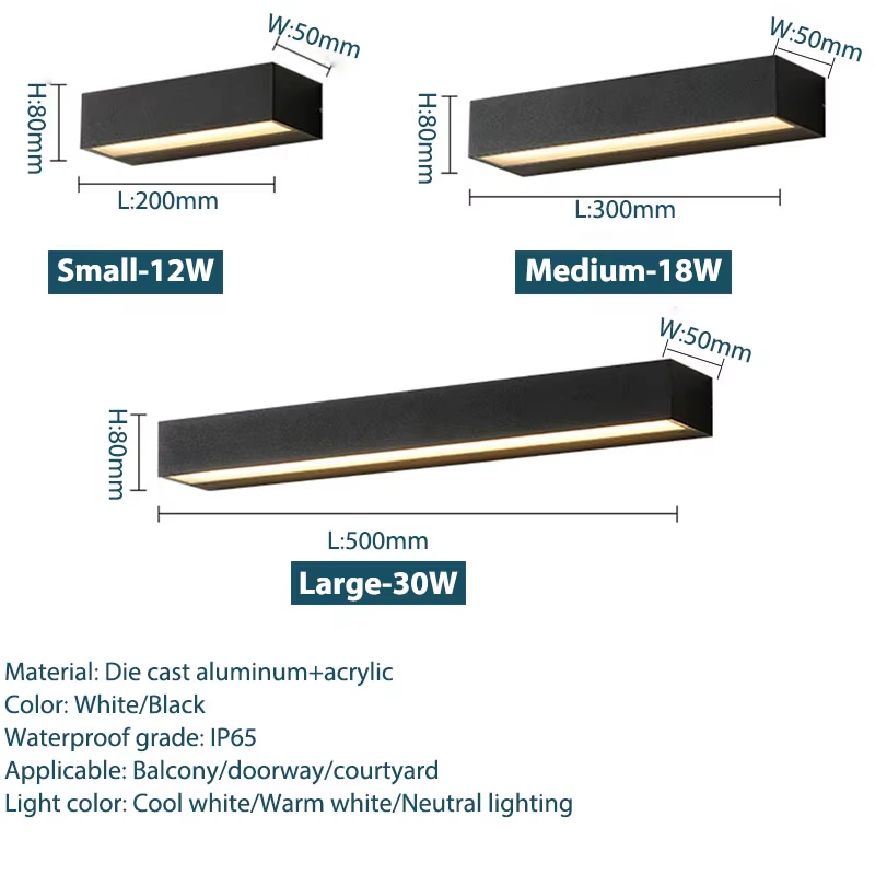Applique Murale LED en Aluminium Imperméable Conforme à la Norme IP65, Luminaire Décoratif d'Extérieur, Idéal pour un Porche, une Maison ou un Garage
