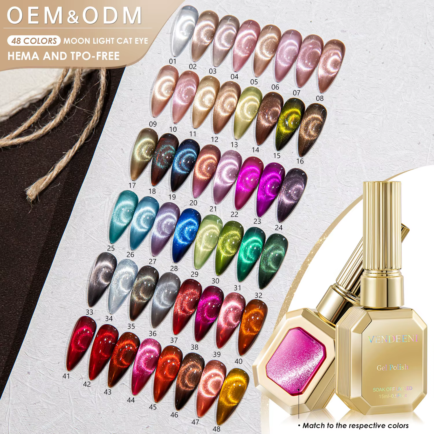 Vendeeni Nouveau Kit de Gel Effet Œil de Chat Clair de Lune 48 Couleurs avec Nuancier