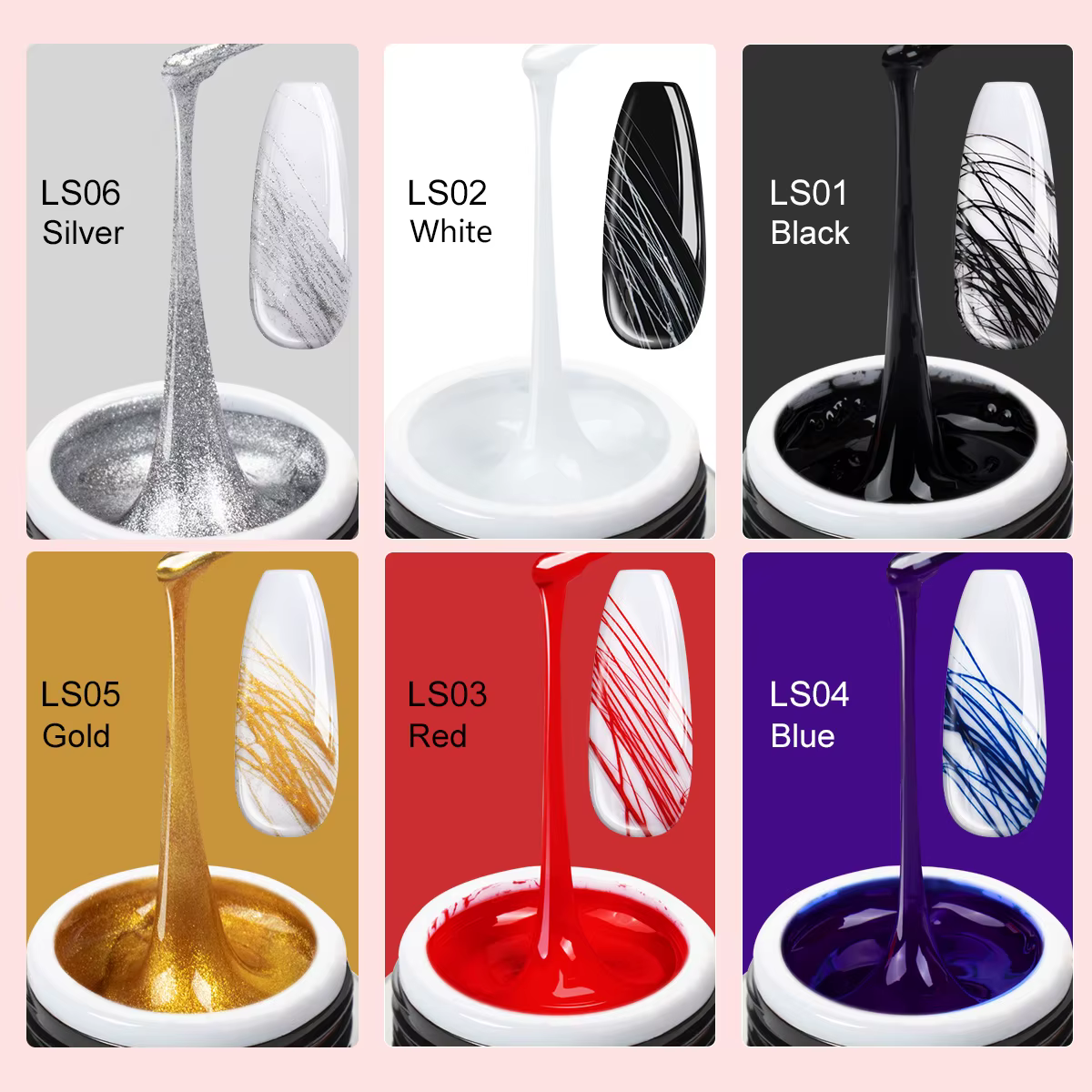 SAVILAND Gel Araignée 6 Couleurs Nouvelles Matrices avec Pinceaux Nail Art et Stylo Liner pour Dessin au Fil