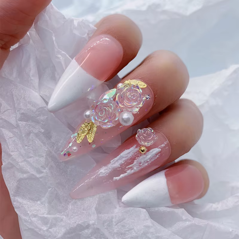 6 grilles noir Rose 3D Nail Art décoration des ongles blanc