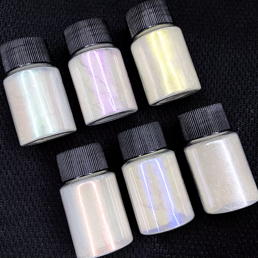 6 pièces/ensemble Aurora sirène Nail Art poudre haute brillance polarisé blanc perle Chrome Pigment caméléon manucure