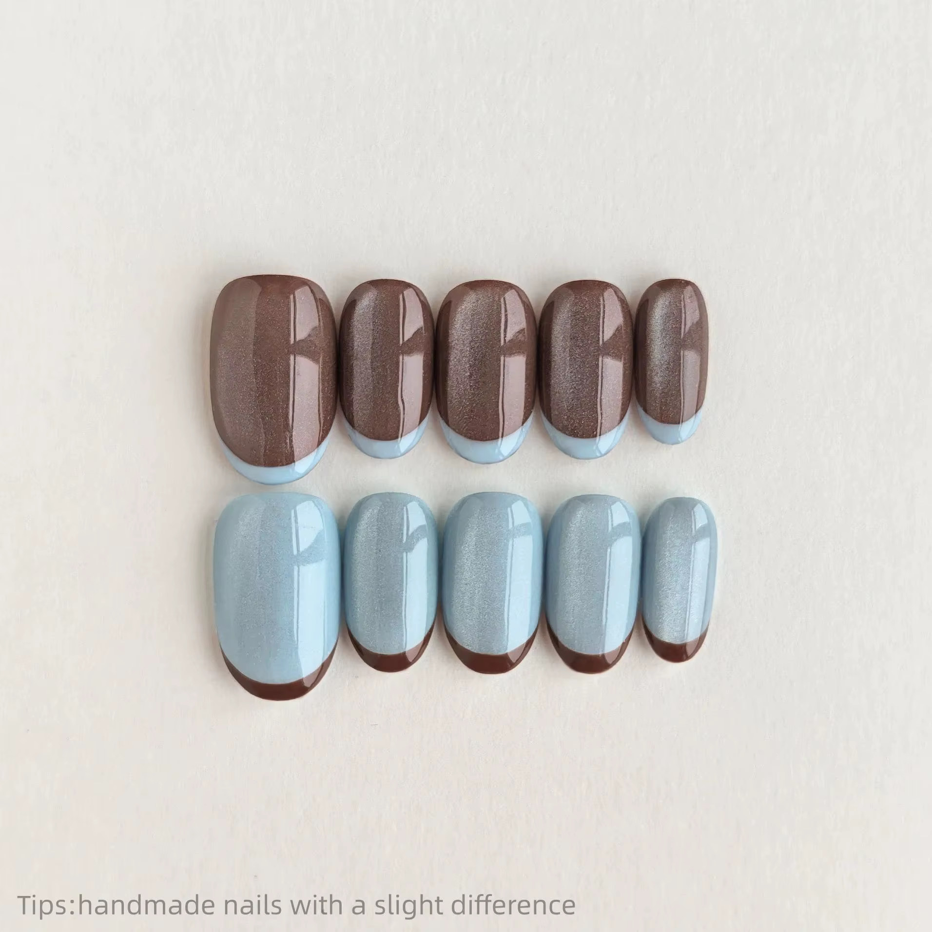 10 pièces à la main marron bleu oeil de chat presse sur ongles court couverture complète portable réutilisable mode faux