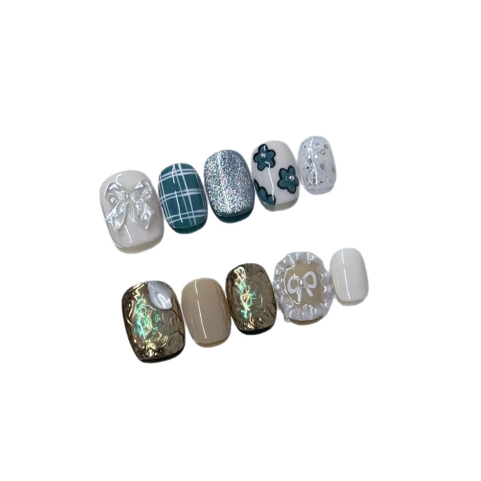 10 pièces à la main presse courte sur les ongles brillant diamant décor faux