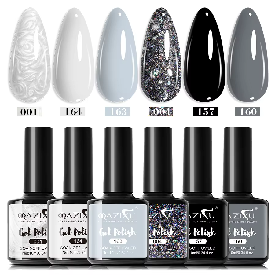 QAZIXU 1/6 pièces gris blanc couleur vernis à ongles paillettes Gel Semi Permanent UV Gel hiver tremper UV LED Nail Art