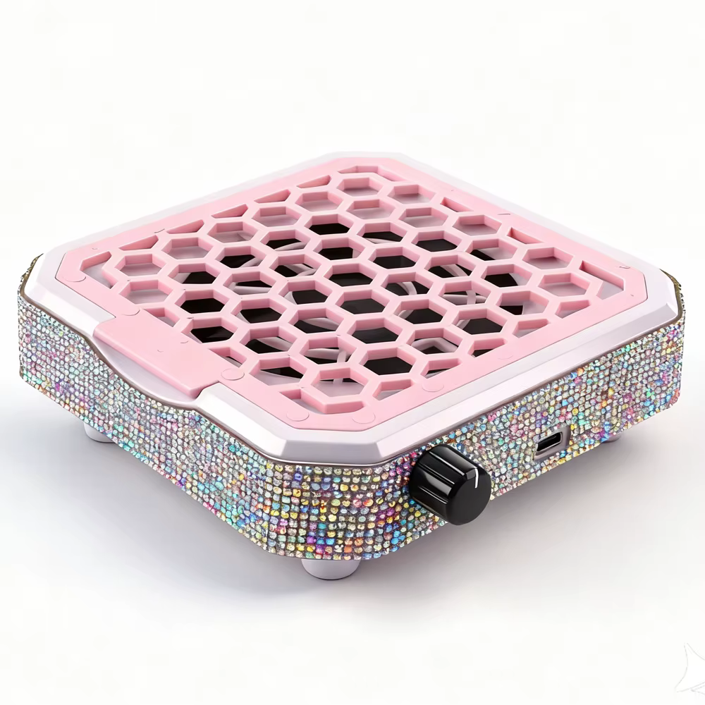 Collecteur de poussière d'ongles avec strass et tampon filtrant