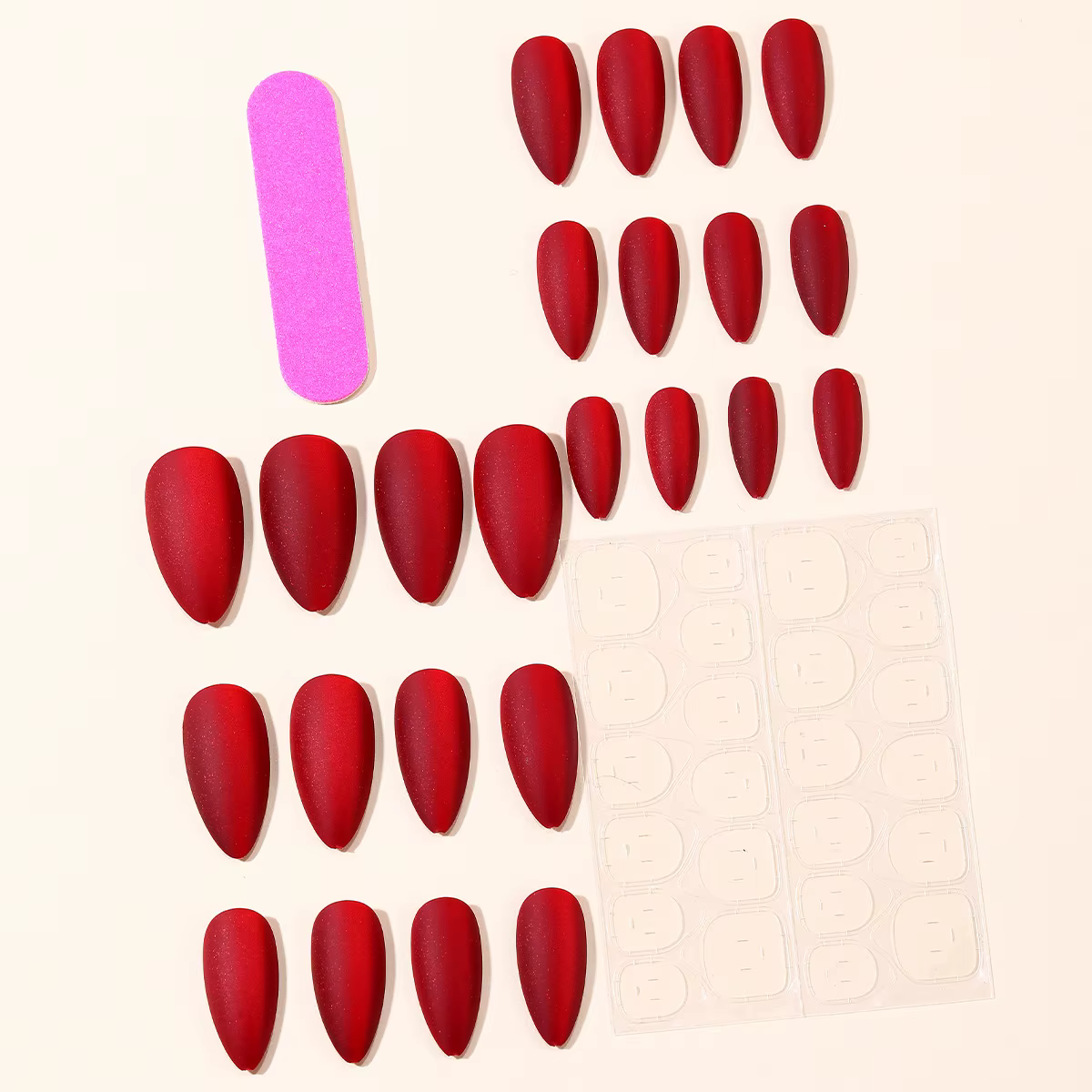 24 pièces/ensemble faux ongles rouge velours pour femmes filles fête du nouvel an moyen amande ballet mat