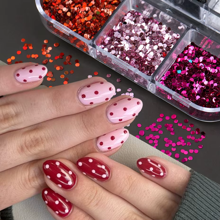 12 compartiments de mini-paillettes à pois pour nail art
