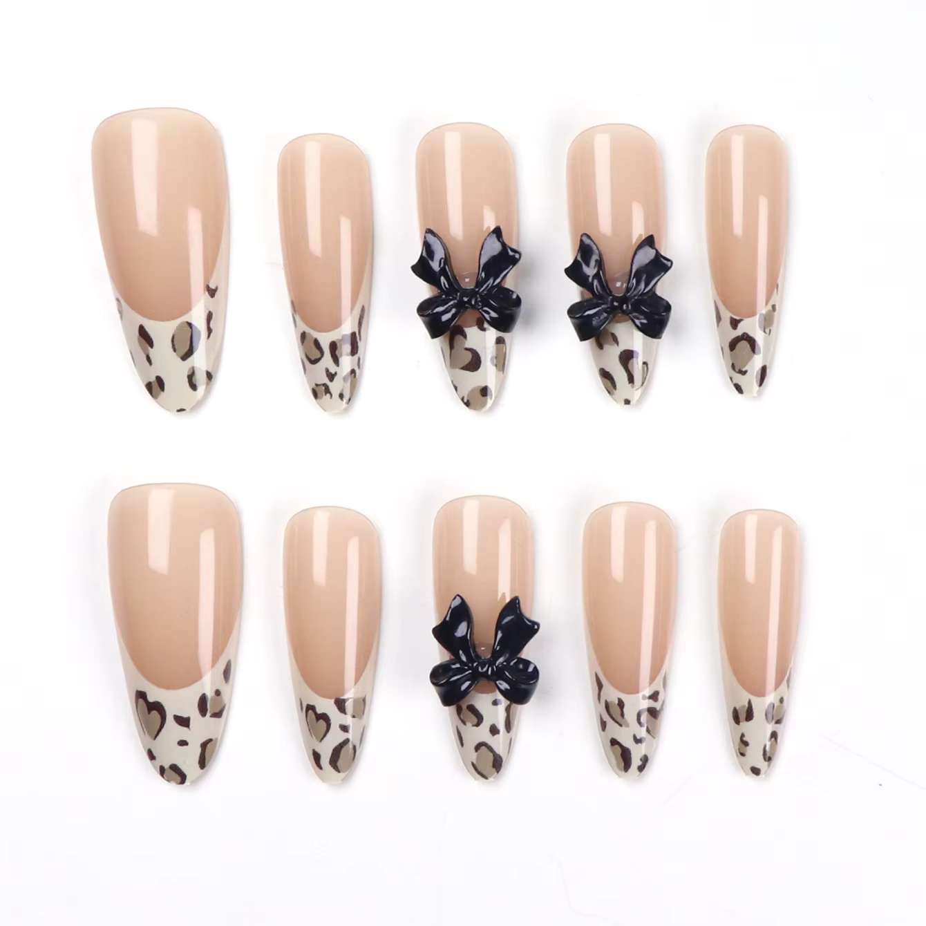 10 pièces-XS/S/M français amande presse sur ongles imprimé léopard faux