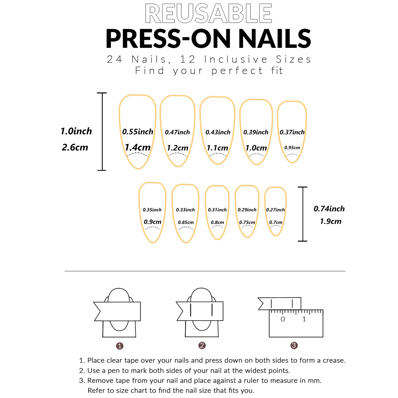 Faux ongles noirs pressés à bord français