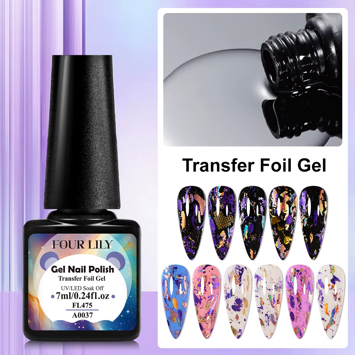 FOUR LILY 7ml Gel de vernis à ongles semi-permanent à transfert par feuille pour autocollants d'ongles