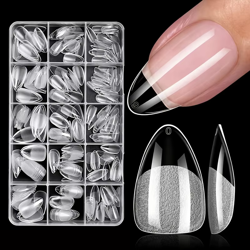 Faux ongles courts carrés trapézoïdaux en forme d'amande