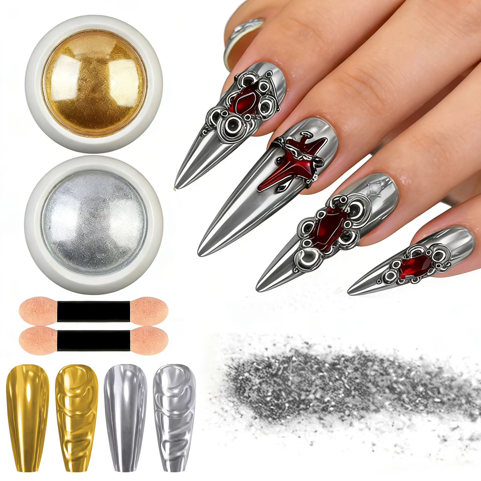 Kit de poudre à ongles effet miroir chromé